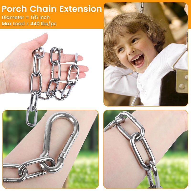 Syocsek 2 Pack 30 Inch Heavy Duty Chains for Swing  440LB Hanging Chair Chain with 5/16 Thick Clasps  Adjustable Stainless Steel Chain Extension for Porch Tree Swing Hammock Chair Boxing Bag Yoga Gym - Image 4